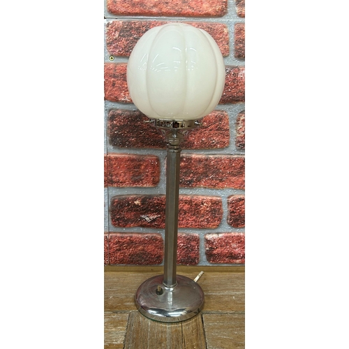 1396 - Art Deco chrome table lamp with milk glass globe shade