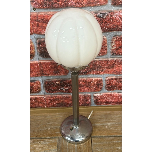 1396 - Art Deco chrome table lamp with milk glass globe shade