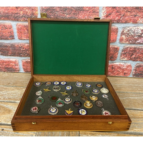 246 - Assortment of vintage cycling medals, mostly silver, held in wooden display case