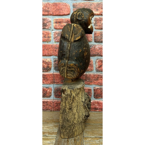 355 - Hand carved Congo tribal monkey torso mounted atop tree stump base, H 62cm