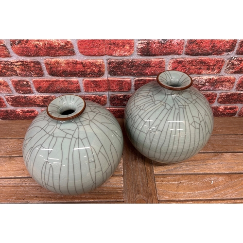 360 - Pair of large Chinese celadon crackle vases, relief mark to base, H 35cm