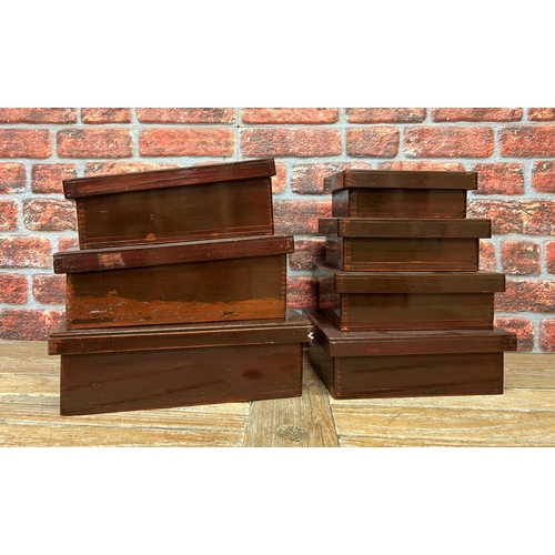 361 - Set of seven graduating Japanese lacquered wood lunch boxes with lids