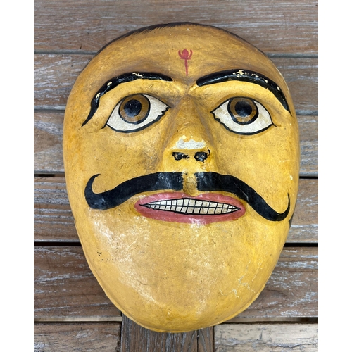 374 - Pair of Indian Andhra Pradesh paper mache ceremonial wall masks depicting Hindu god and goddess, D 4... 