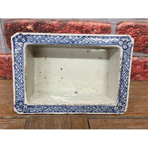 382 - Chinese export provincial blue and white porcelain Kangxi period bonsai planter, geometric pierced s... 