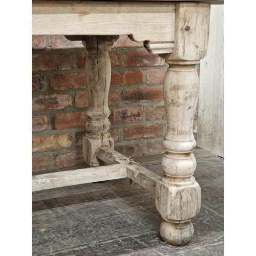 1188 - Good quality French bleached oak country farmhouse table, raised on turned baluster supports, H 77cm... 