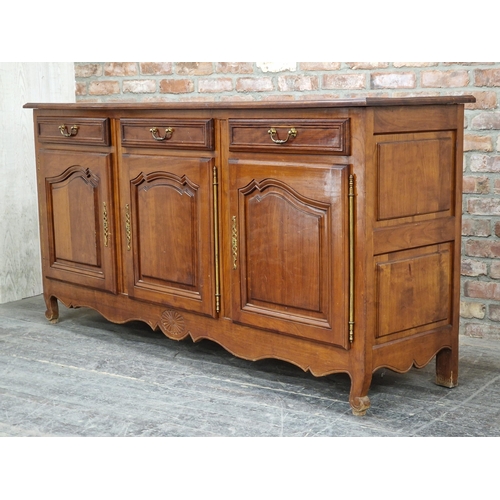 1203 - 20th century French fruitwood sideboard, H 103cm x W 205cm x D 56cm