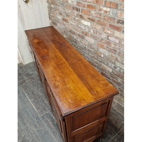 1203 - 20th century French fruitwood sideboard, H 103cm x W 205cm x D 56cm