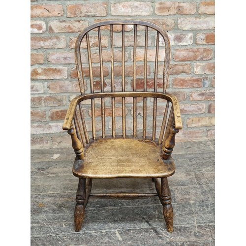 1204 - Antique hoop and stick back Windsor chair of small proportions, H 84cm x W 52cm x D 55cm