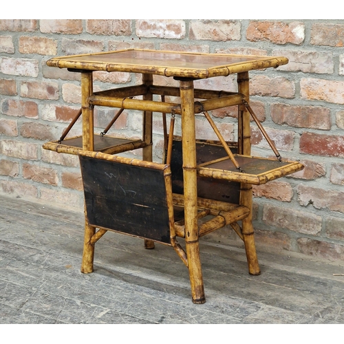 1206 - Victorian Aesthetic movement bamboo and laquered side table, H 70cm x W 62cm x D 40cm