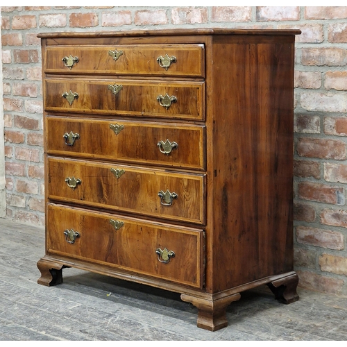 1210 - Good quality Georgian yew wood secretaire chest of drawers, raised on ogee bracket feet, H 104cm x W... 