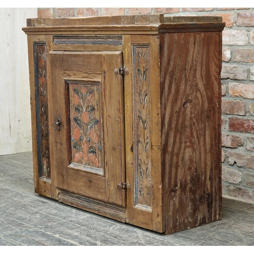 1212 - Antique Swedish Gustavian painted cupboard with single hinged door enclosing a shelved interior, H 9... 