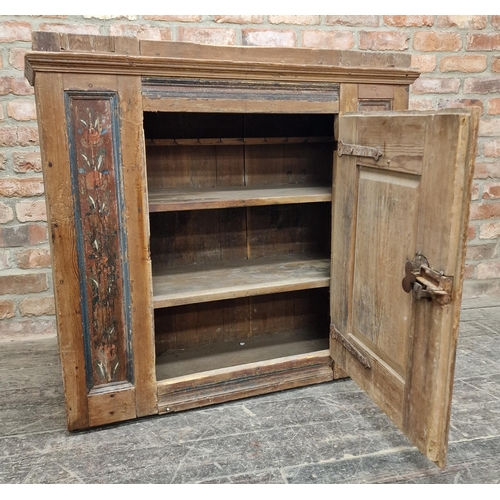 1212 - Antique Swedish Gustavian painted cupboard with single hinged door enclosing a shelved interior, H 9... 