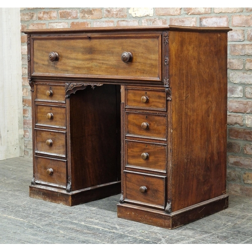 1213 - 19th century mahogany secretaire sideboard, the hinged top revealing a fitted satinwood interior and... 