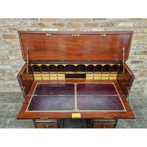 1213 - 19th century mahogany secretaire sideboard, the hinged top revealing a fitted satinwood interior and... 