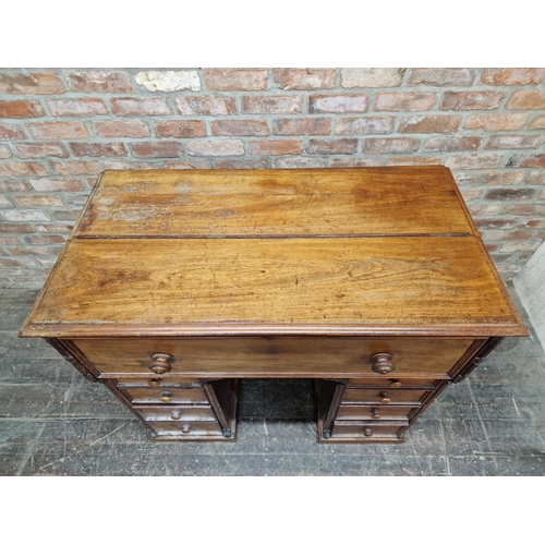 1213 - 19th century mahogany secretaire sideboard, the hinged top revealing a fitted satinwood interior and... 