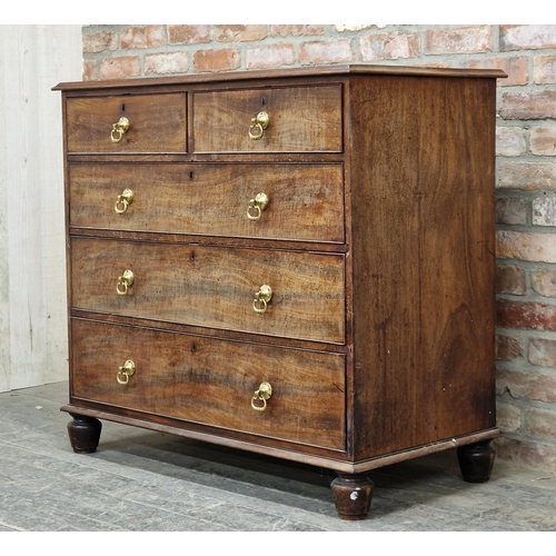 1217 - 19th century mahogany chest of two short over three long drawers, raised on turned bun supports, H 1... 