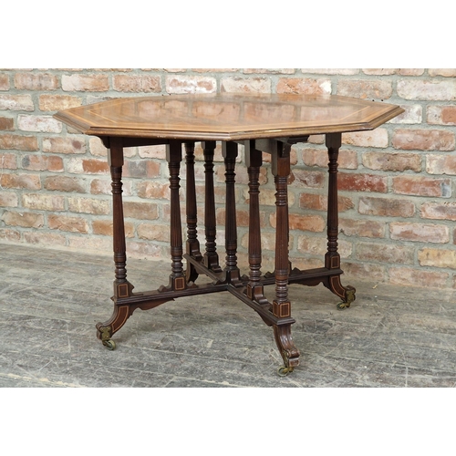 1228 - 19th century mahogany and satinwood inlaid octagonal centre table in the Gillows style, raised on br... 