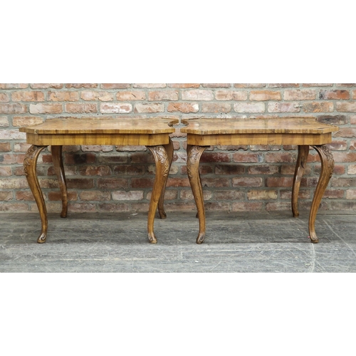 1229 - Exceptional quality 19th century Italian olive and satinwood marquetry console tables, profusely dec... 