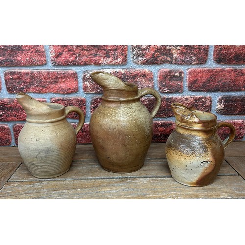 461 - Quantity of antique brown salt glazed earthenware jugs and pitchers, largest H 38cm (6)