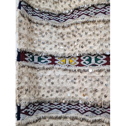 1611 - Large Native American Navaho Style wall hanging rug, profusely decorated in sequins, L230cm x W140cm