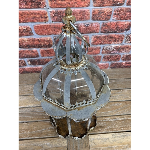 1401 - Vintage metal hanging garden lantern, H 65cm