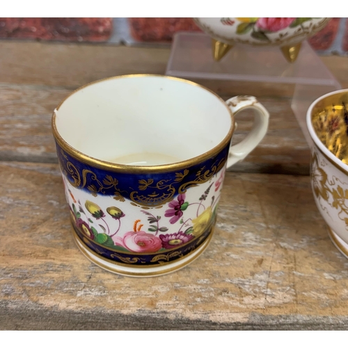 462 - Quantity of Victorian hand painted floral ceramics to include Royal Corwn Derby cauldron vase with t... 