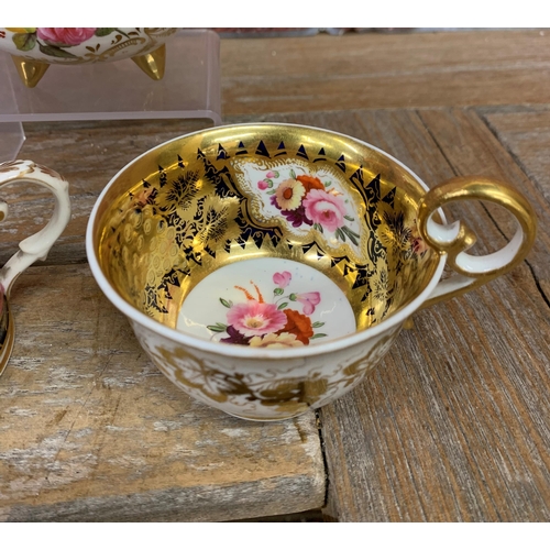 462 - Quantity of Victorian hand painted floral ceramics to include Royal Corwn Derby cauldron vase with t... 