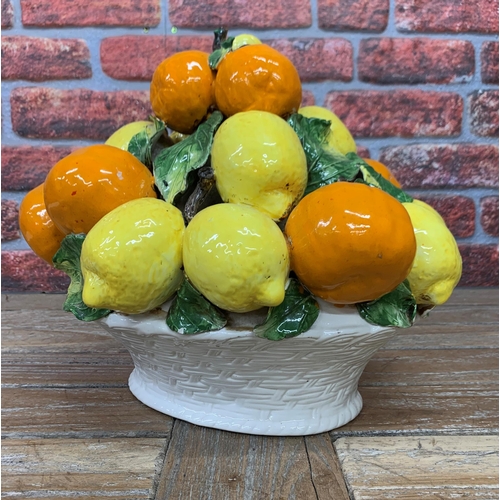 469 - Large Italian majolica lemon and orange fruit basket display, H 35cm