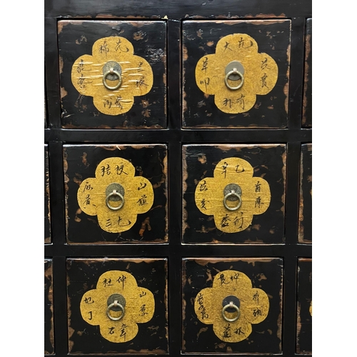 1236 - Chinese medical chest with gold medallion motifs to drawers, 20 Drawers, L 83cm x D 37cm x H 113cm