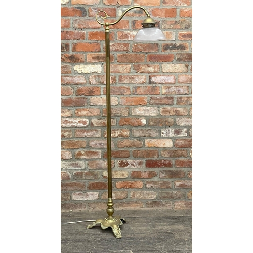 1416 - Good quality brass standard reading lamp, with Holophane shade, inscribed 'Holophane Rd 615447', 169... 