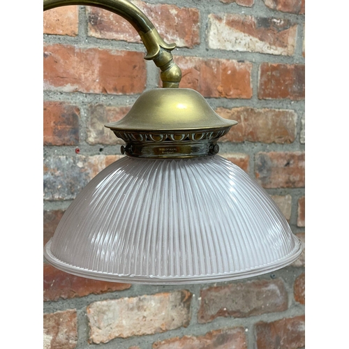 1416 - Good quality brass standard reading lamp, with Holophane shade, inscribed 'Holophane Rd 615447', 169... 