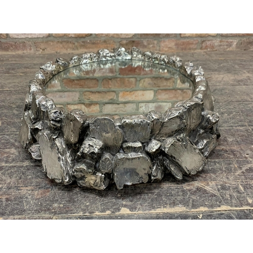 190 - Impressive Victorian silver plate Wedding cake stand, the frame modelled as a naturalistic rock form... 