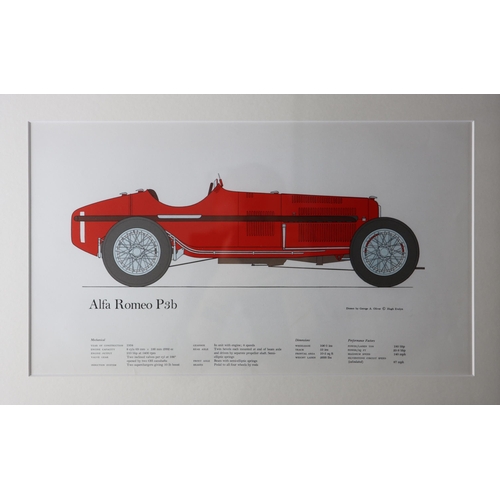 1456 - Set of four framed illustrated and coloured plates depicting early racing cars, printed and publishe... 