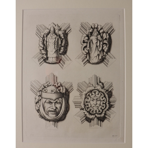 1469 - Set of four Gothic ornaments York Cathedral etchings, drawn and engraved by Joseph Halfpenny (1748-1... 