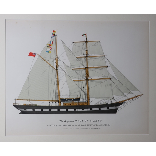 1480 - Set of three sailing ship illustration coloured plates, comprising The Brigantine 'Lady of Avenel', ... 