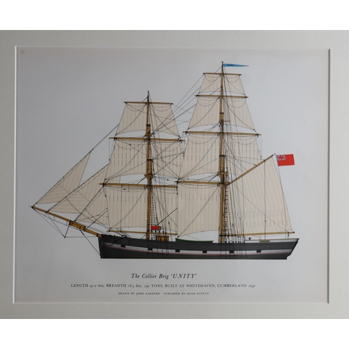 1481 - Set of three sailing ship illustration coloured plates, comprising The Barquentine 'Waterwitch', The... 