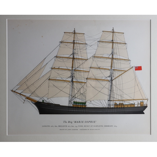 1482 - Set of four sailing ship illustration coloured plates, comprising The Brig 'Marie Sophie', The Plymo... 