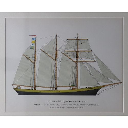 1482 - Set of four sailing ship illustration coloured plates, comprising The Brig 'Marie Sophie', The Plymo... 