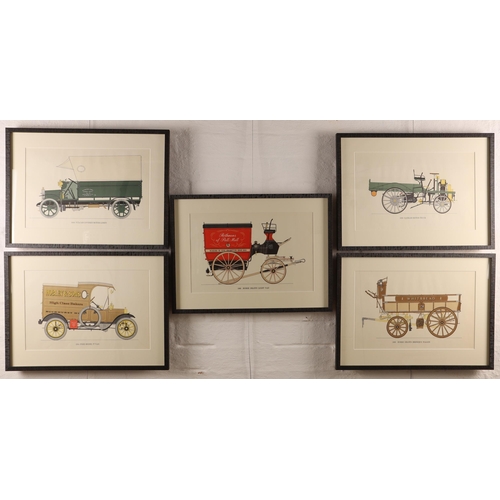 1483 - Set of five coloured plates depicting horse-drawn and early motorised vehicles, comprising 916 Vulca... 