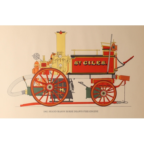 1484 - Set of five coloured plates depicting horse-drawn and early motorised vehicles, comprising 1902 Shan... 