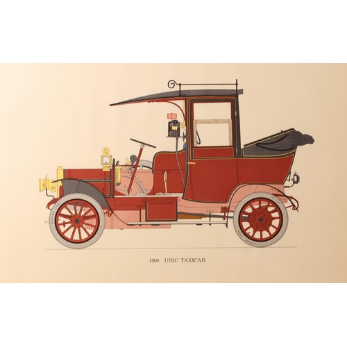 1484 - Set of five coloured plates depicting horse-drawn and early motorised vehicles, comprising 1902 Shan... 