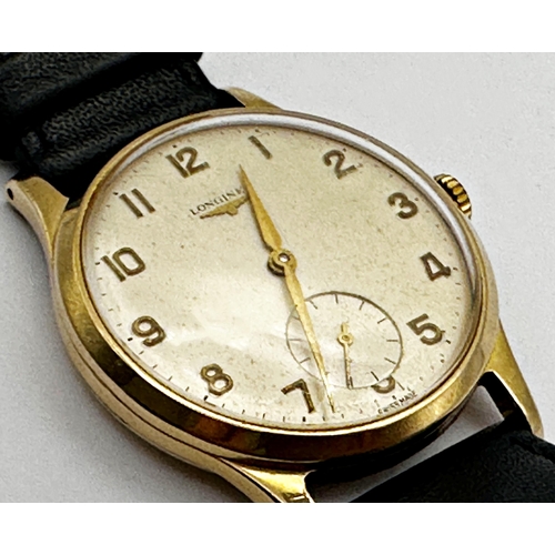 24 - Vintage 9ct Longines gents dress watch, 35mm case, champagne dial with gilt Arabic numerals and subs... 