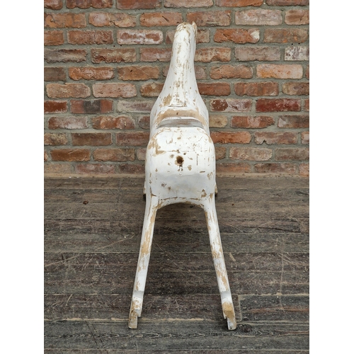 1300 - Vintage rocking horse by Collinson of Liverpool with distressed painted finish, H 94cm x D 112cm