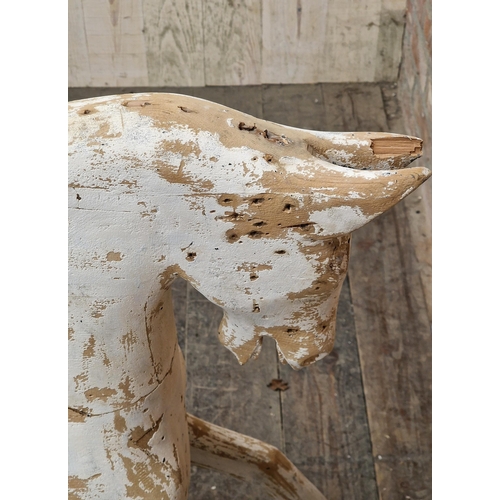 1300 - Vintage rocking horse by Collinson of Liverpool with distressed painted finish, H 94cm x D 112cm