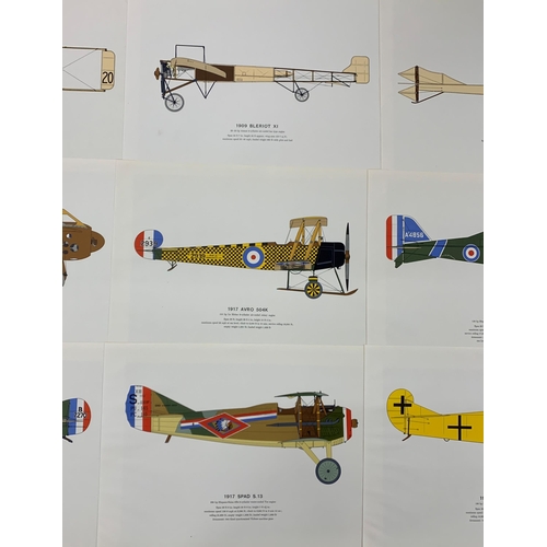 1489 - Collection of Early Aeroplanes 1907-18 prints, produced by Hugh Eveleyn London, illustrated by Roy C... 