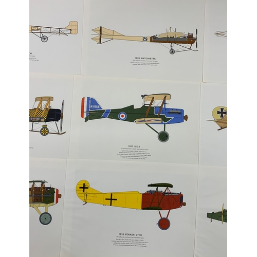 1489 - Collection of Early Aeroplanes 1907-18 prints, produced by Hugh Eveleyn London, illustrated by Roy C... 