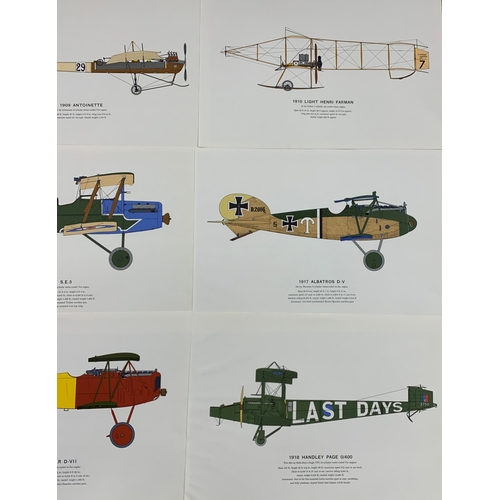 1489 - Collection of Early Aeroplanes 1907-18 prints, produced by Hugh Eveleyn London, illustrated by Roy C... 