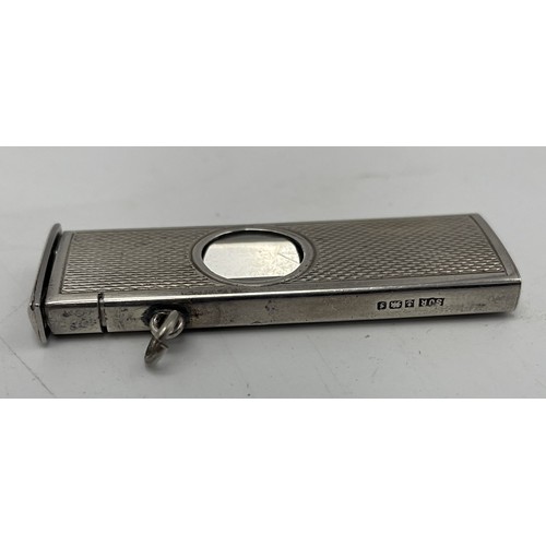 158 - 1980s engine turned silver pocket cigar cutter, maker S J Rose & Son, Birmingham 1981, 5cm long