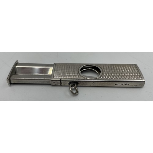 158 - 1980s engine turned silver pocket cigar cutter, maker S J Rose & Son, Birmingham 1981, 5cm long