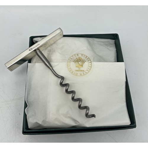 159 - 1990s silver handled corkscrew, in Silver Direct giftbox, maker Albert Edward Jones, Birmingham 1998... 